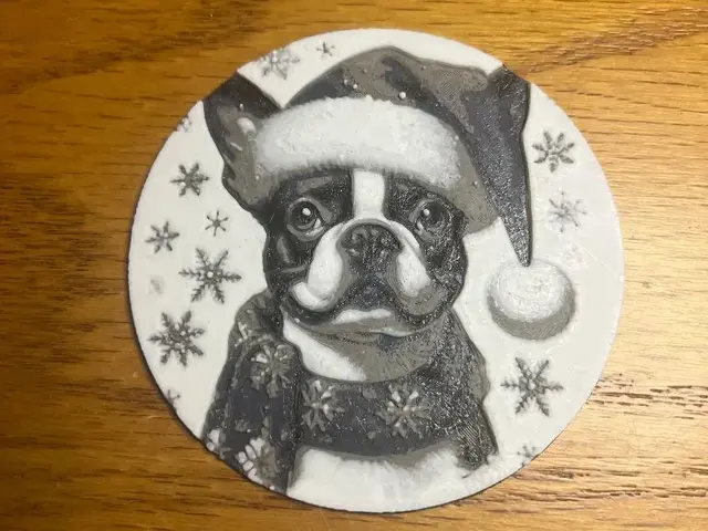 HueForge model: Christmas santa Boston terrier coaster decoration by Leafy
