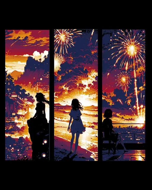 HueForge model: Anime Scene of Celebration and Sunsets - Set of Bookmarks by BooneCo3d