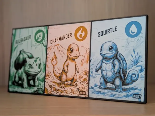 HueForge model: Bulbasaur, Charmander & Squirtle Hueforge & Frame by Nextopia