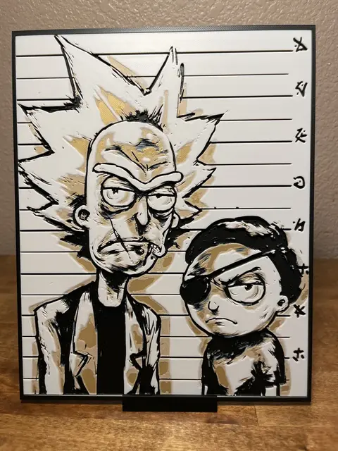 HueForge model: Evil Rick and Morty by Cloudy Nostalgia
