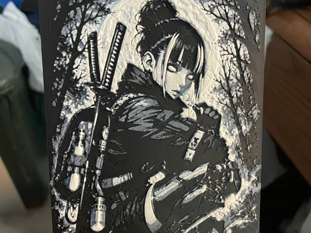 Cyber Punk Samurai Woman by Advancedtechworldwide HueForge model: Cyber Punk Samurai Woman by Advancedtechworldwide