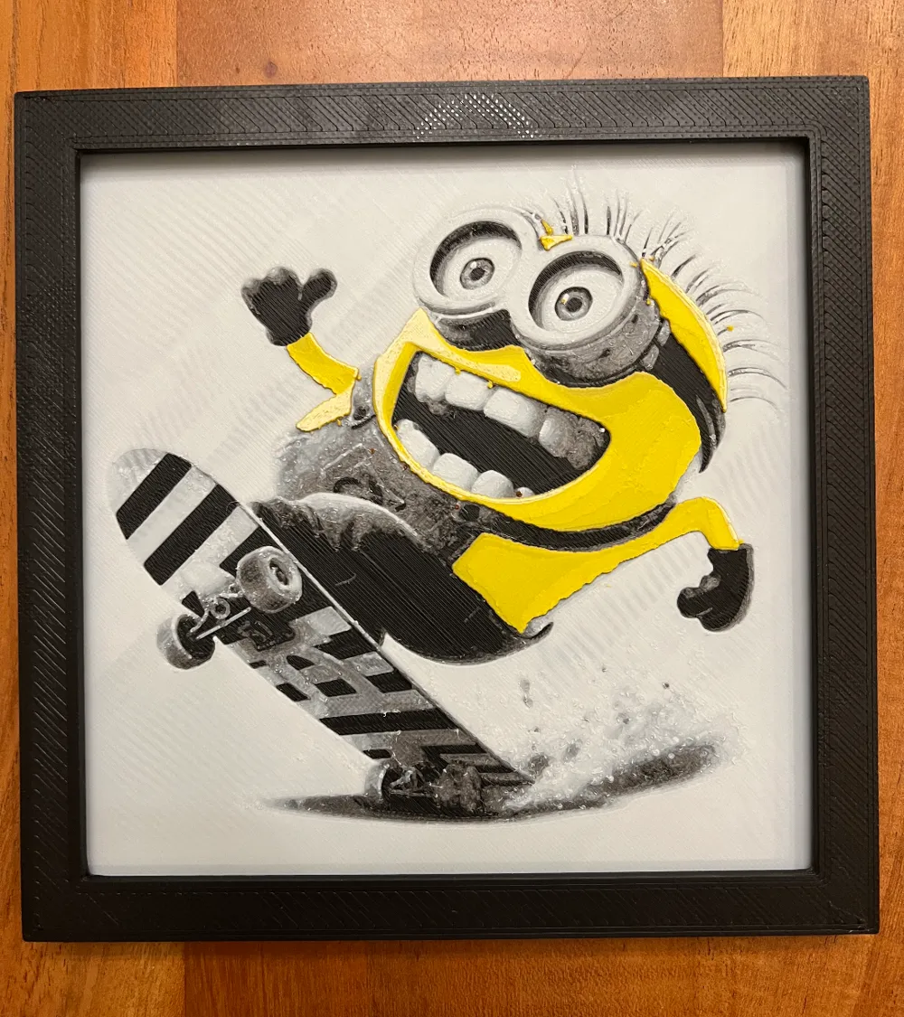 Minion Skateboarding by JustBe 3D Printing HueForge model: Minion Skateboarding by JustBe 3D Printing