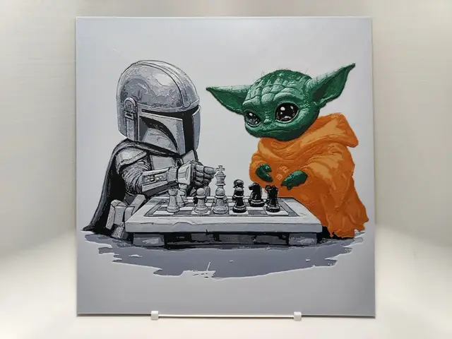 HueForge model: Mando and Grogu playing chess - Hueforge by BeaN