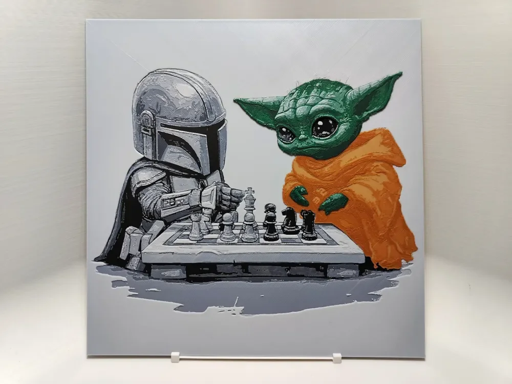 Mando and Grogu playing chess - Hueforge by BeaN HueForge model: Mando and Grogu playing chess - Hueforge by BeaN