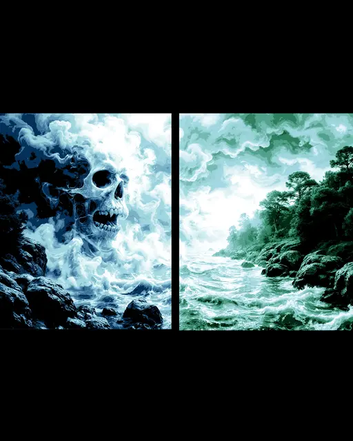 HueForge model: Two Panel Wall Art - The raging storm and the calm coastline - Hueforge art by BooneCo3d