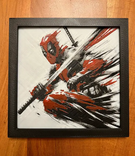 HueForge model: Abstract Deadpool with Sword by JustBe 3D Printing