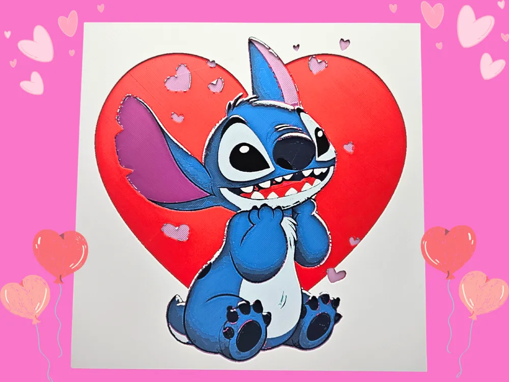 Stitch {Hearts} You by BusyKikiBee HueForge model: Stitch {Hearts} You by BusyKikiBee