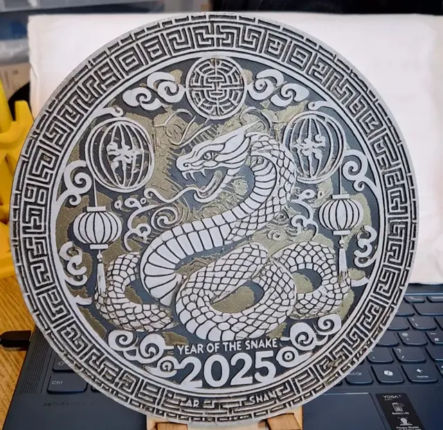 HueForge model: Year of the Snake 2025 v4 - hugeforge White/bronze by 3dGlow