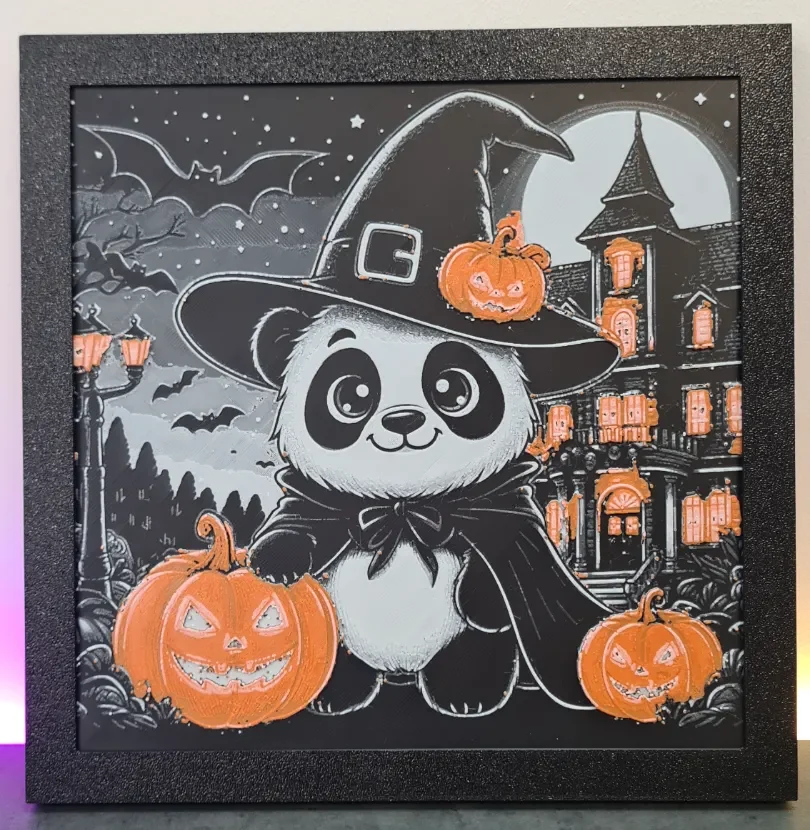 Cute Panda Halloween – Hueforge – 4 Colors by Montoya Maker HueForge model: Cute Panda Halloween – Hueforge – 4 Colors by Montoya Maker