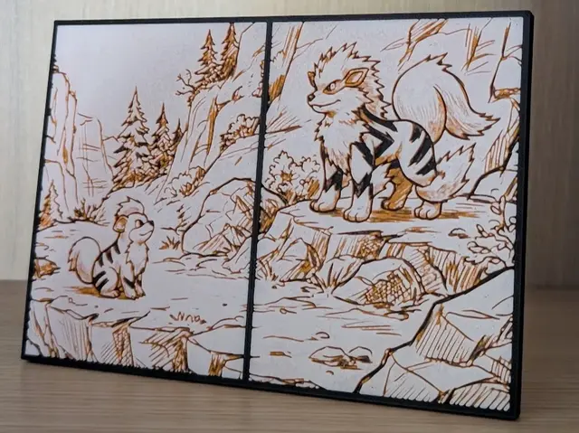 HueForge model: Growlithe & Arcanine Pokemon Hueforge & Frame by Nextopia