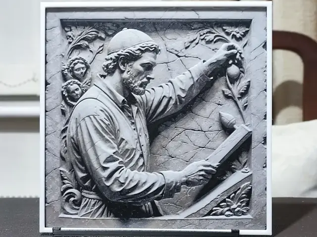 HueForge model: Carving The Sculptor (Stone) - HueForge 3 Color by BoDad