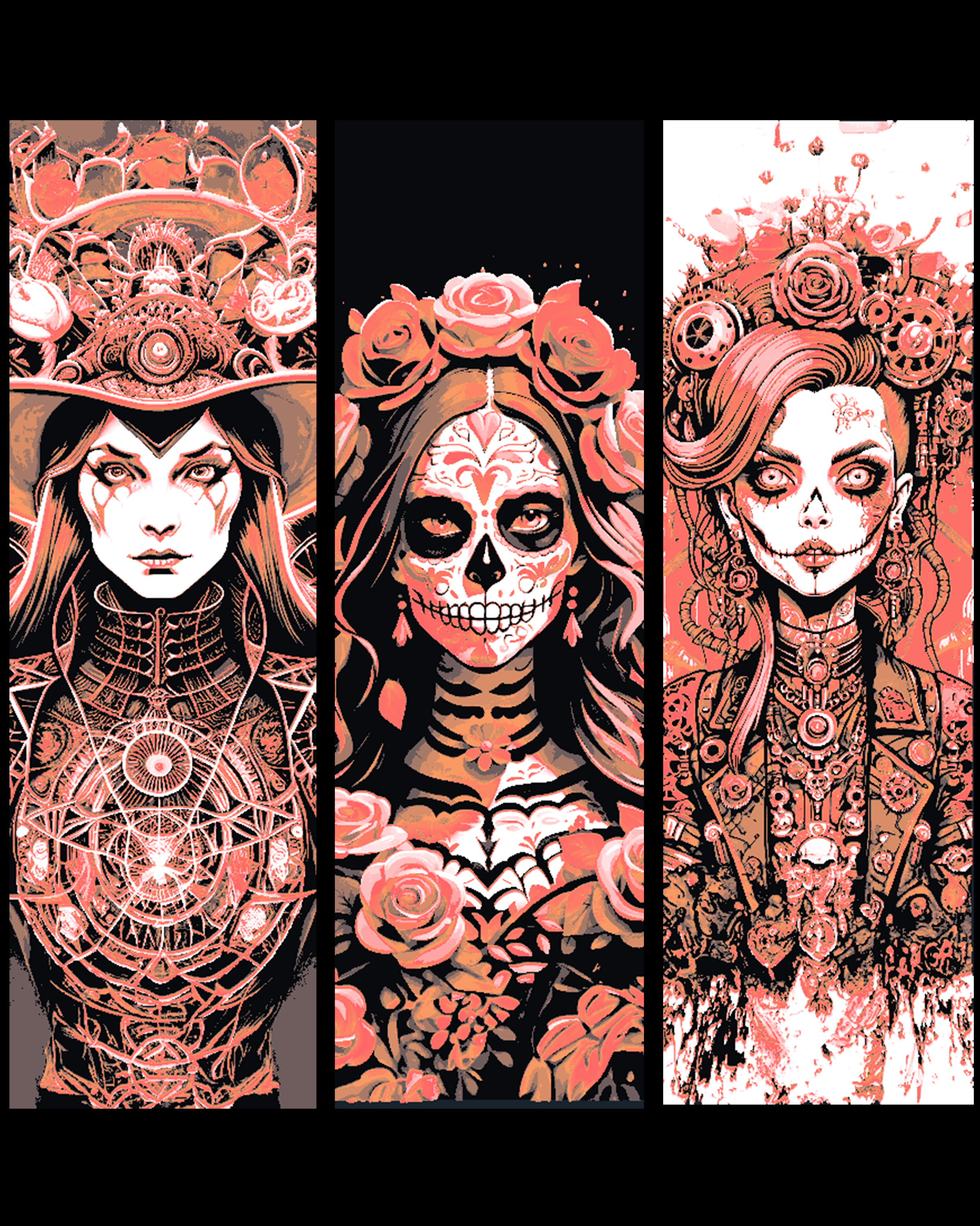 The Masks and Faces of Halloween and the Season - Set of Bookmarks by BooneCo3d HueForge model: The Masks and Faces of Halloween and the Season - Set of Bookmarks by BooneCo3d