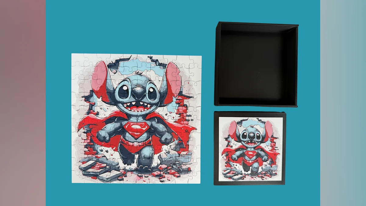Stitch - Superman Cosplay Puzzle & Lid - Marvel / Disney by Canadian Gamer HueForge model: Stitch - Superman Cosplay Puzzle & Lid - Marvel / Disney by Canadian Gamer