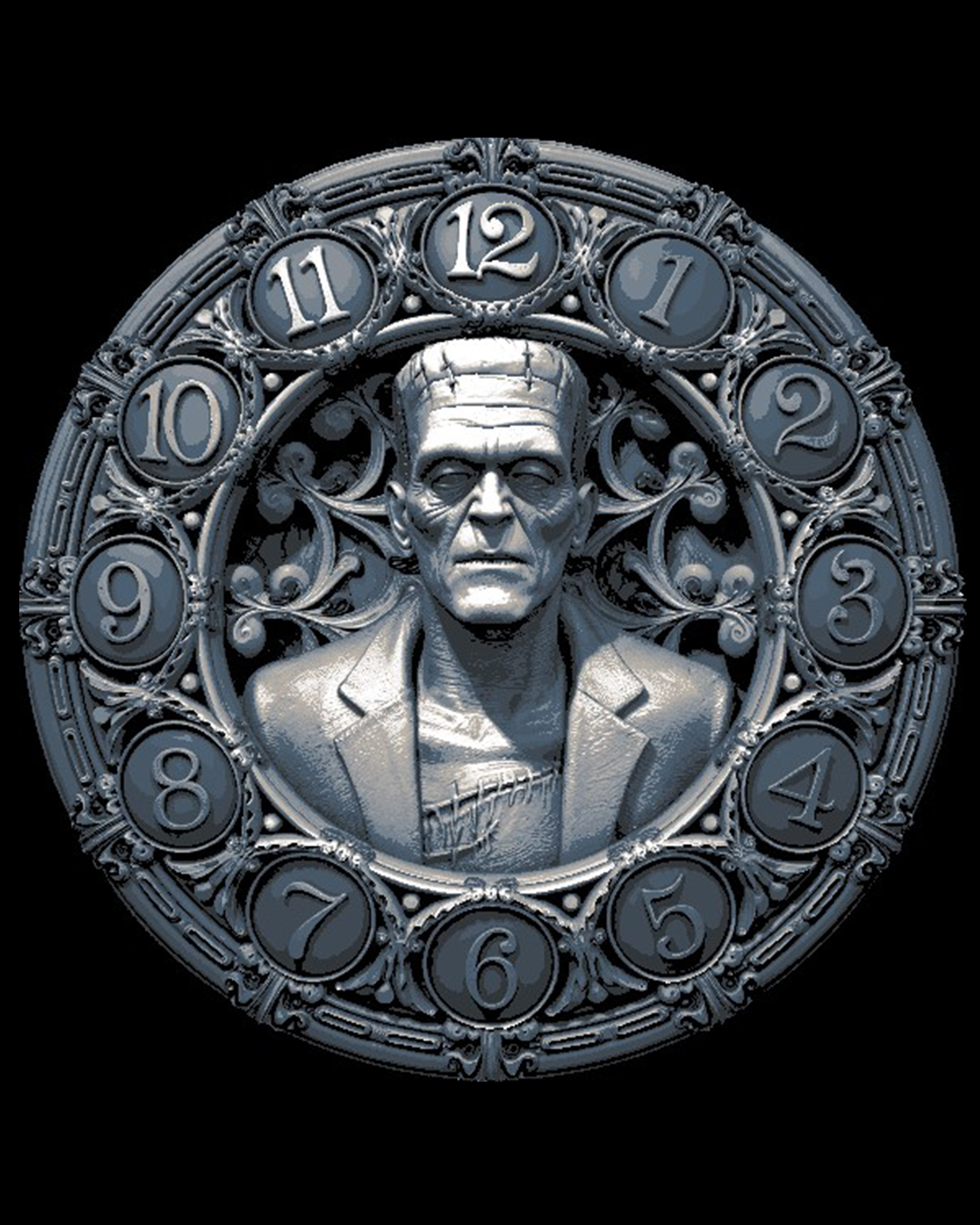 Doctor Frankenstein's Monster Clock Face for Halloween by BooneCo3d HueForge model: Doctor Frankenstein's Monster Clock Face for Halloween by BooneCo3d