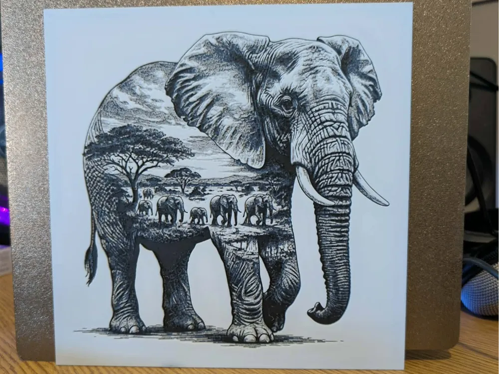 Double exposure elephant - hueforge by 3dGlow HueForge model: Double exposure elephant - hueforge by 3dGlow