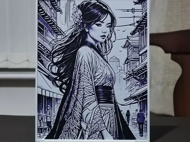 HueForge model: Line Art Geisha - HueForge 3 Color by BoDad