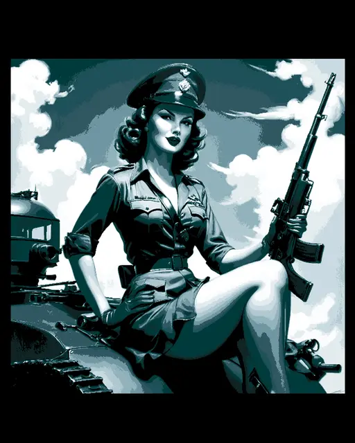 HueForge model: Classic Army Pinup Girl Rallying the Troops to Victory by BooneCo3d