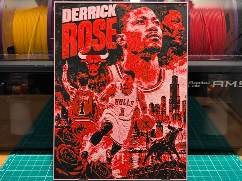 Derrick Rose Chicago Bulls Poster HueForge by liv_3d HueForge model: Derrick Rose Chicago Bulls Poster HueForge by liv_3d
