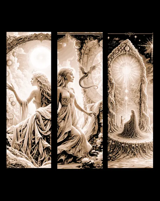 HueForge model: Set of bookmarks depicting the watcher and her view into the world  by BooneCo3d
