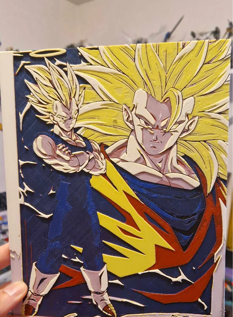 Dragon Ball Z - Goku SSJ 3 & Vegeta Hueforge by Dakiren HueForge model: Dragon Ball Z - Goku SSJ 3 & Vegeta Hueforge by Dakiren