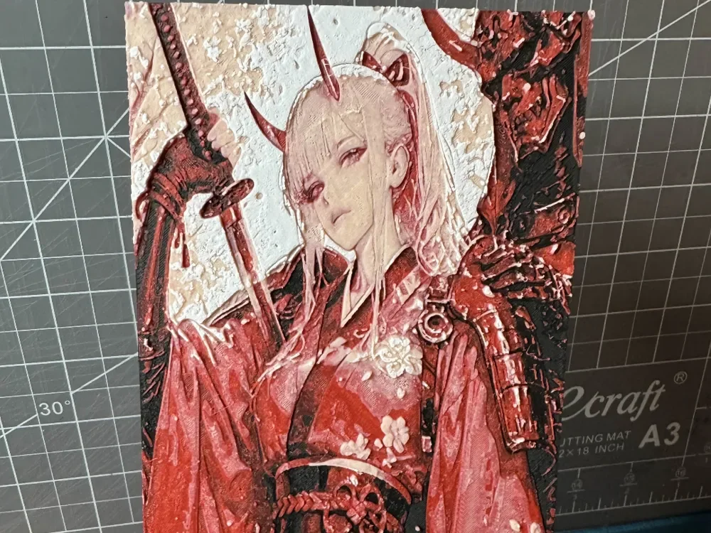 4x8 Hueforge of samurai Zero Two by SBC Creations HueForge model: 4x8 Hueforge of samurai Zero Two by SBC Creations