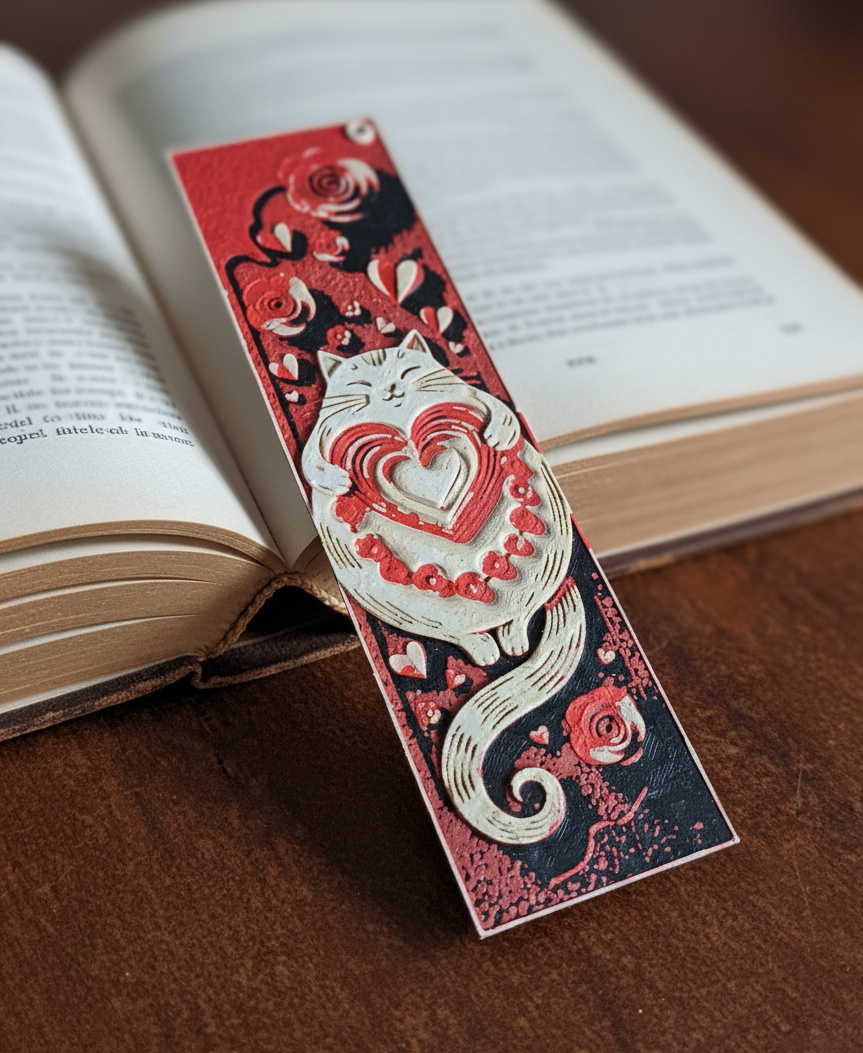 Valentine Kitty Bookmark5 - Hueforge - 4 colors by doodleddigital HueForge model: Valentine Kitty Bookmark5 - Hueforge - 4 colors by doodleddigital