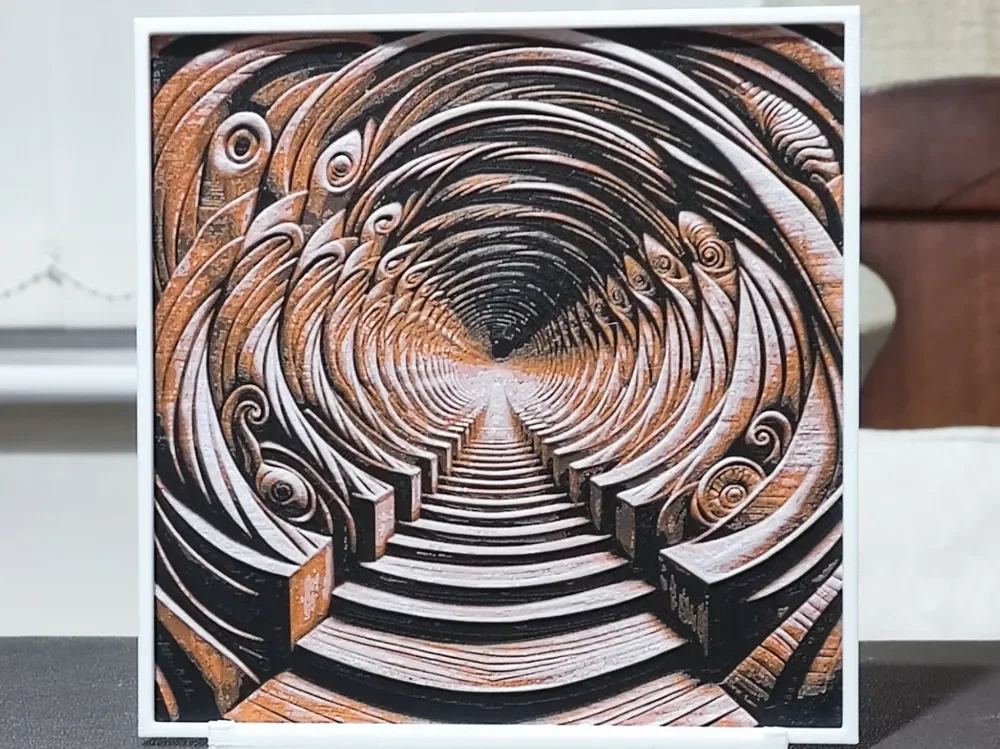 Wood Carving Steps To Infinity - HueForge 3 Color by BoDad HueForge model: Wood Carving Steps To Infinity - HueForge 3 Color by BoDad