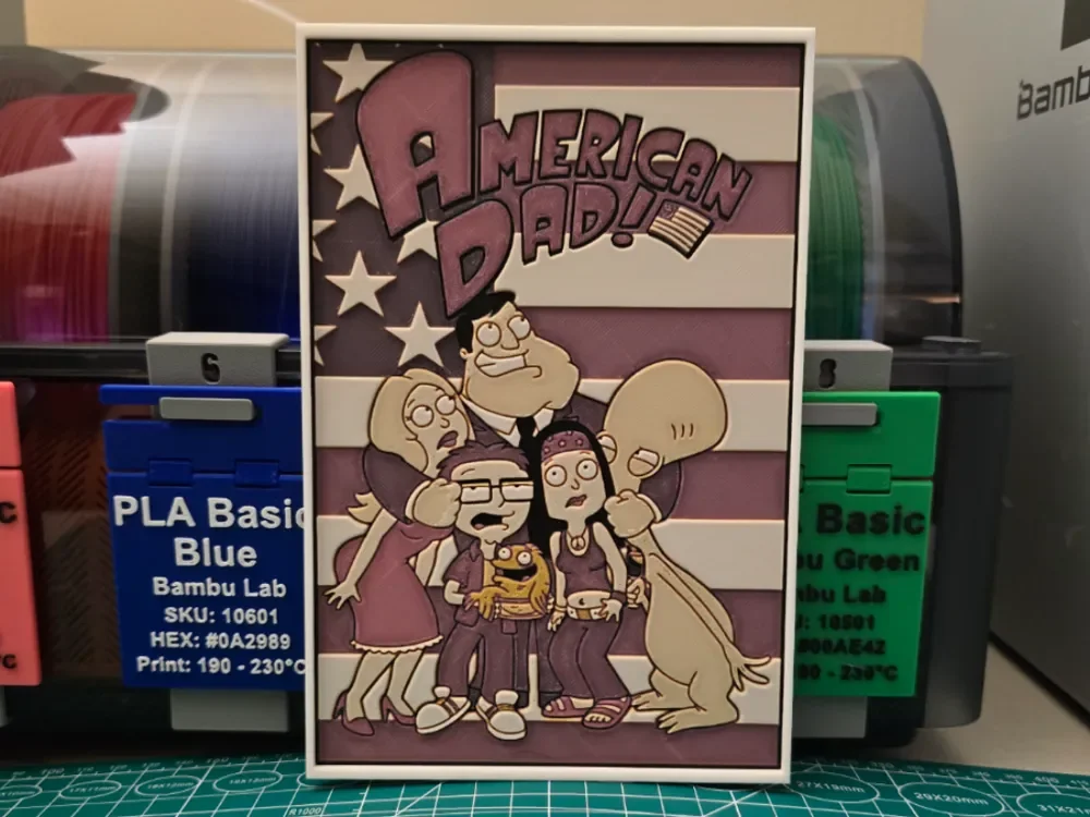 American Dad! Poster - Hueforge Art by Lumpy3D HueForge model: American Dad! Poster - Hueforge Art by Lumpy3D