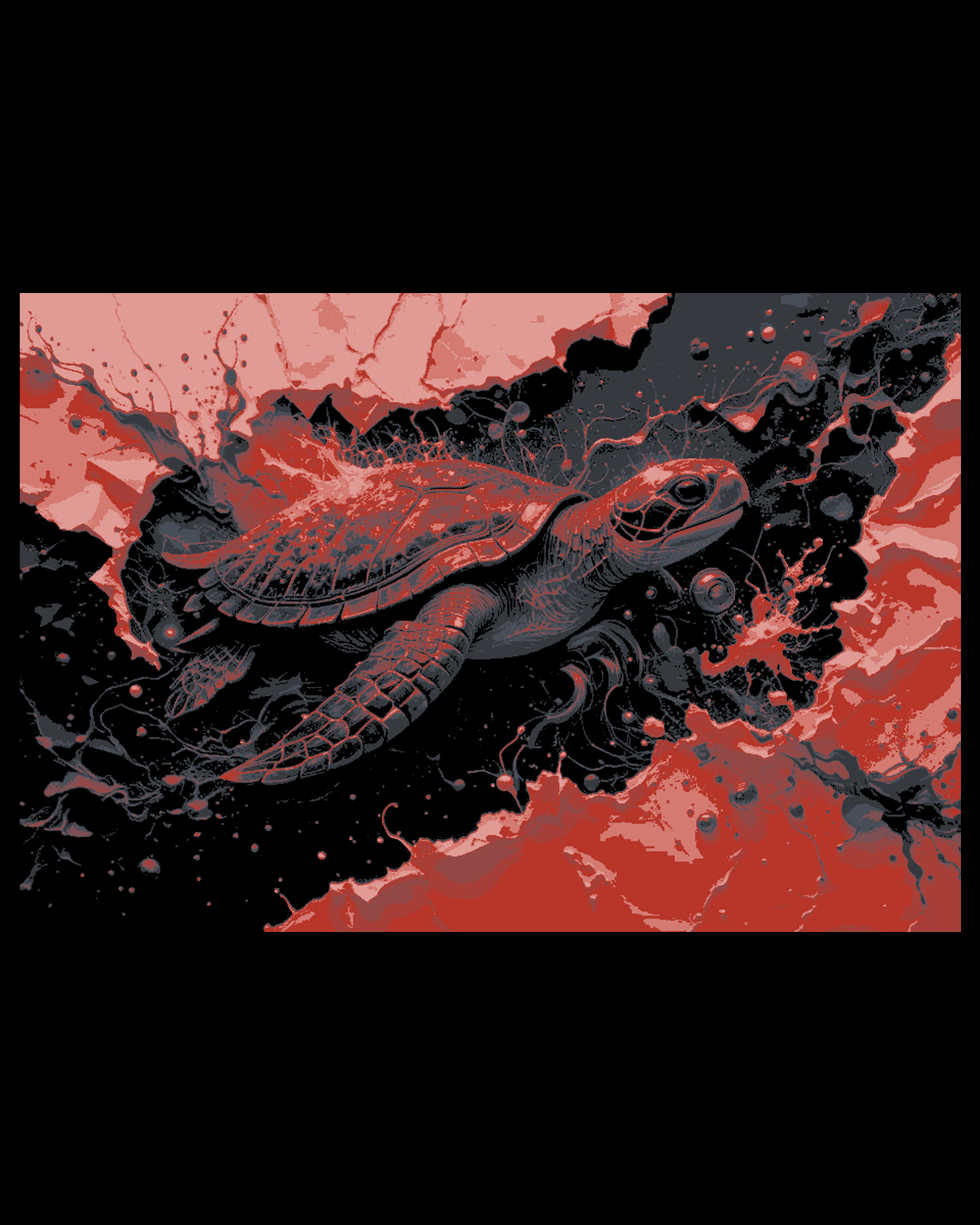 Artistic depiction of a Turtle swimming in red and black - Hueforge art by BooneCo3d HueForge model: Artistic depiction of a Turtle swimming in red and black - Hueforge art by BooneCo3d