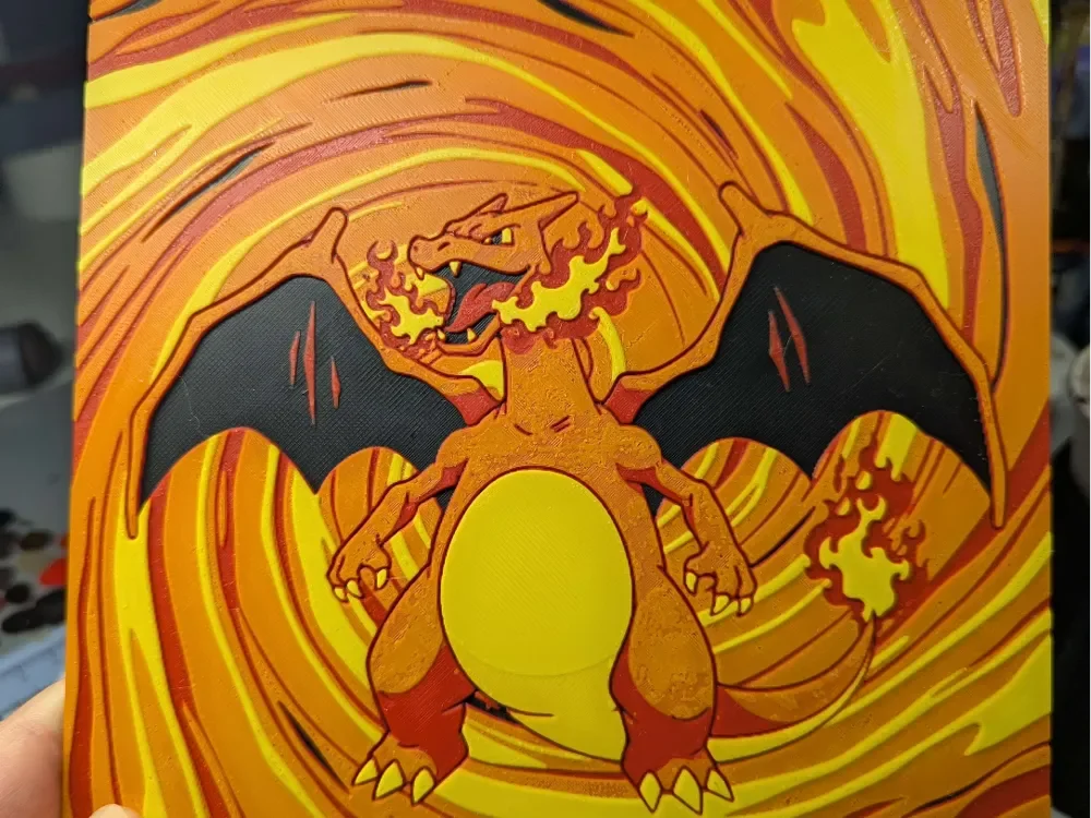 Hueforge Dracaufeu v3 Charizard by ZombiePaint3D HueForge model: Hueforge Dracaufeu v3 Charizard by ZombiePaint3D