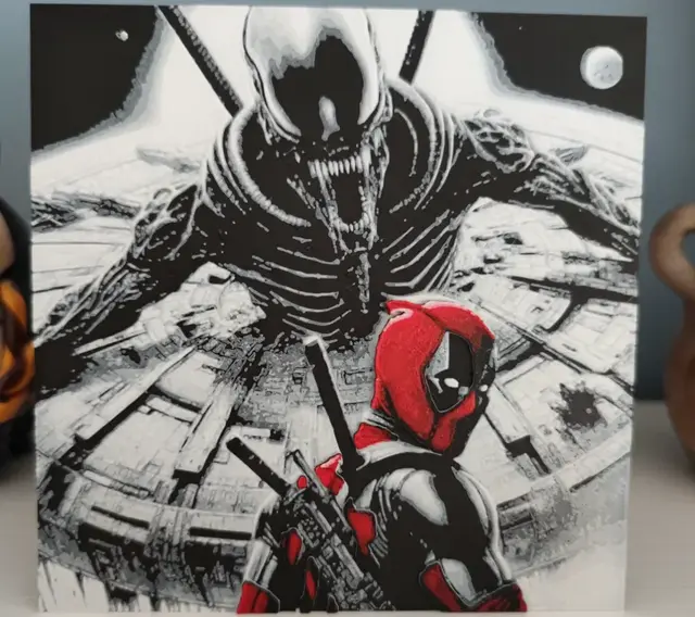 HueForge model: Hueforge Aliens vs DeadPool by Litolunar