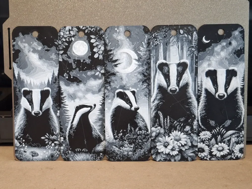 Set of 5 badger bookmarks by 3dGlow HueForge model: Set of 5 badger bookmarks by 3dGlow