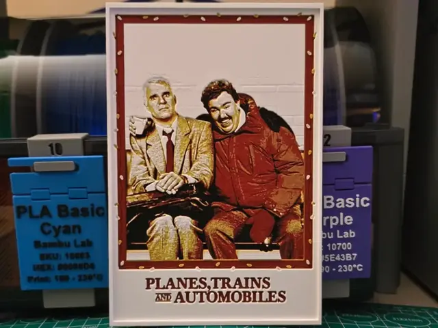 HueForge model: Planes, Trains and Automobiles Movie Poster by Lumpy3D