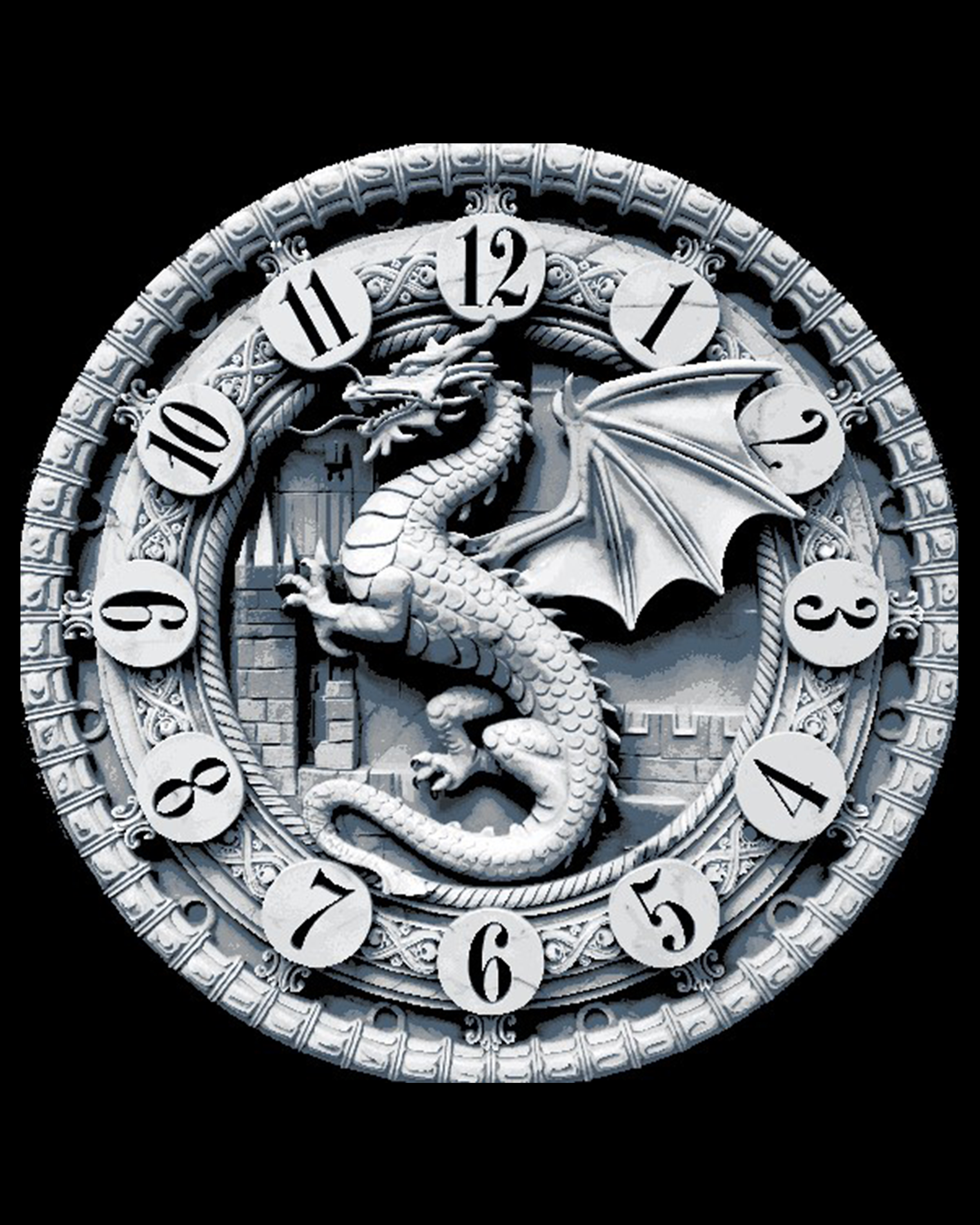 Celtic Knot Design Clock Face showcasing a Carved Great Dragon by BooneCo3d HueForge model: Celtic Knot Design Clock Face showcasing a Carved Great Dragon by BooneCo3d