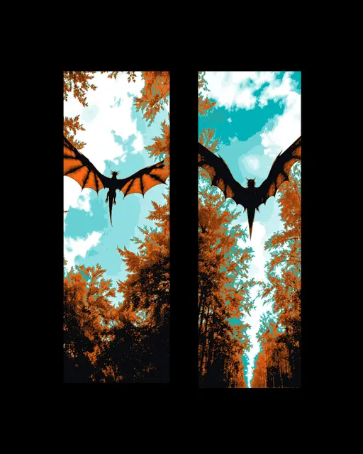 HueForge model: The flight of the dragon above the trees - Set of 2 bookmarks by BooneCo3d