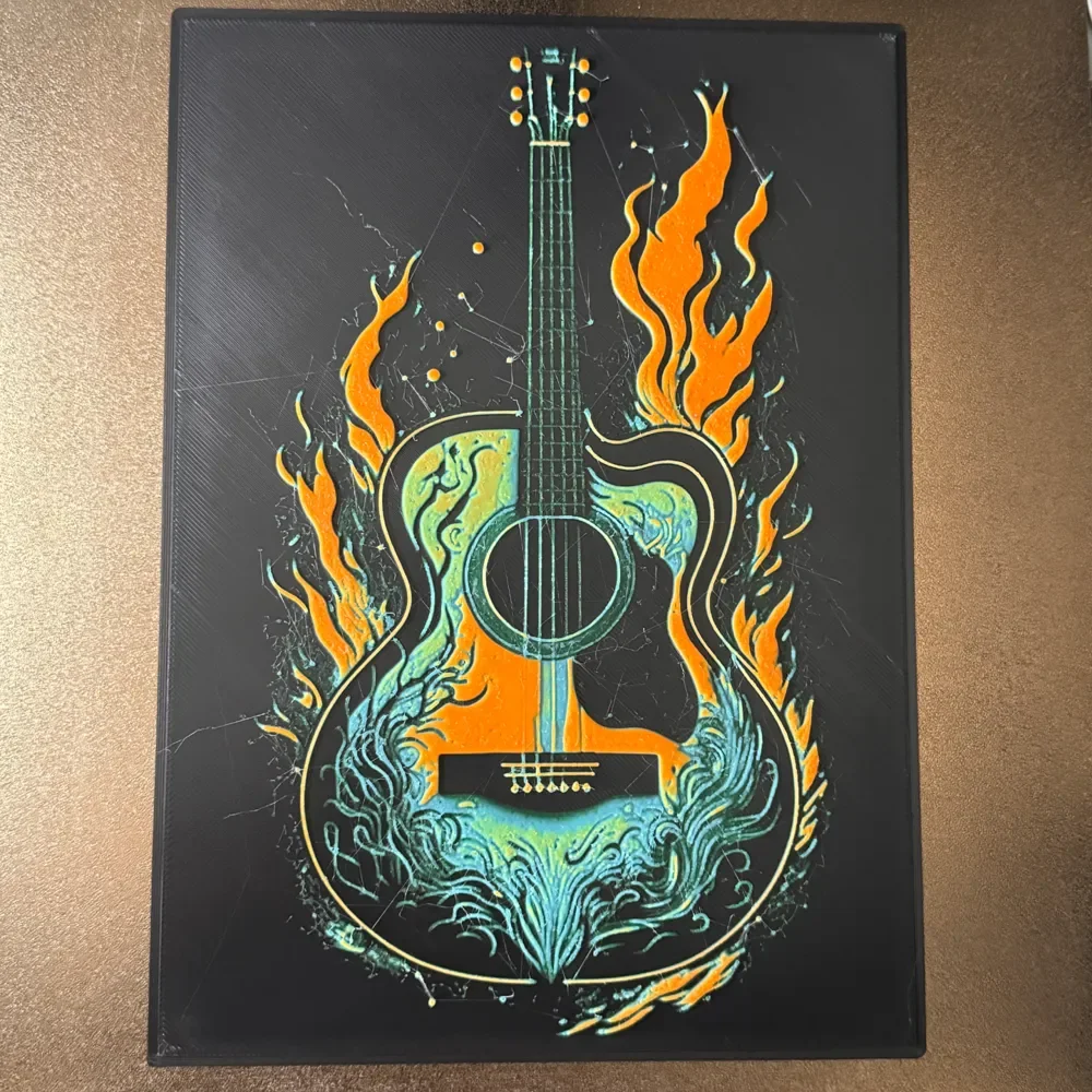 Guitar on Fire - HueForge Print - Frame Compatible by cyanidesugar HueForge model: Guitar on Fire - HueForge Print - Frame Compatible by cyanidesugar