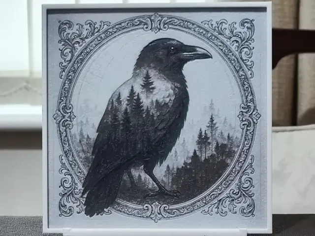 HueForge model: Double Exposure The Raven - HueForge 3 Color by BoDad