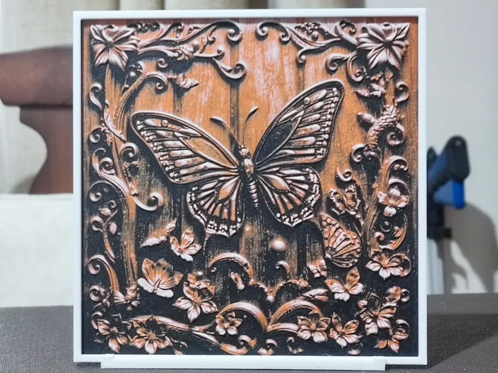 Wood Carving Butterfly - HueForge 3 Color by BoDad HueForge model: Wood Carving Butterfly - HueForge 3 Color by BoDad