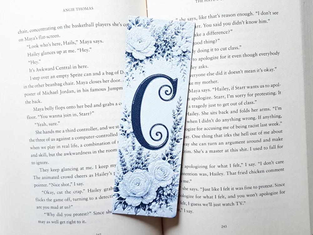 Bookmark, Monogram C, Floral Background, Hueforge by Dame Jo HueForge model: Bookmark, Monogram C, Floral Background, Hueforge by Dame Jo