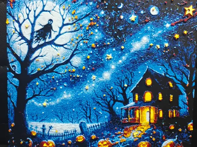HueForge model: Haunted House Starry Night Halloween (2 versions) by TheHueforgeLady