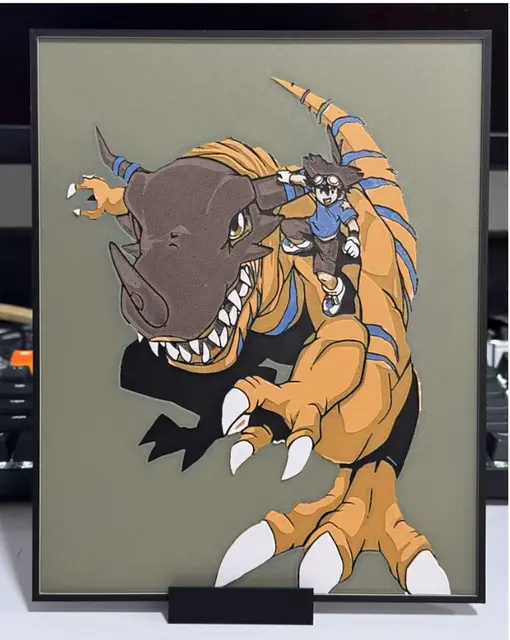 HueForge model: Greymon and Tai from Digimon by Strata Prints