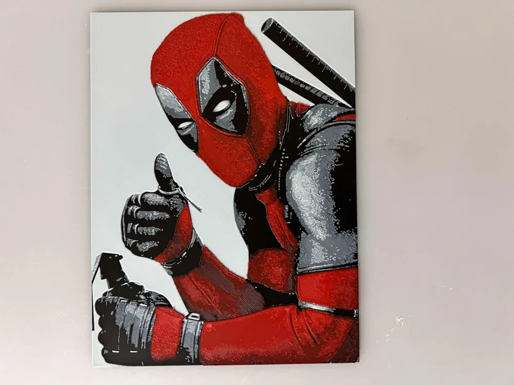 Deadpool Thumbs Up Pose by 3djd HueForge model: Deadpool Thumbs Up Pose by 3djd