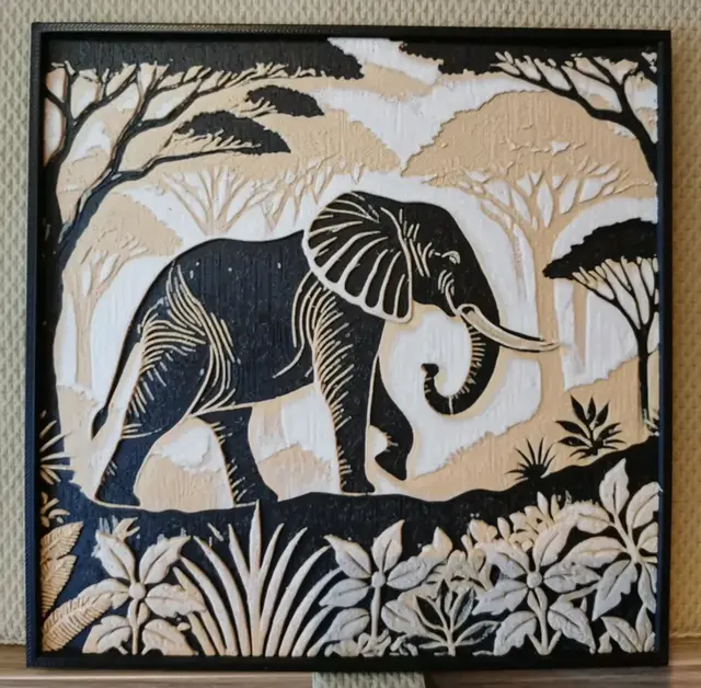 HueForge model: Hueforge Safari Elephant - Wood Sculpture style by Cré'Art 3D