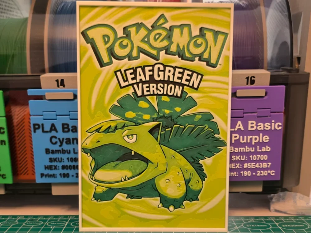Pokémon LeafGreen Version Poster - Hueforge Art by Lumpy3D HueForge model: Pokémon LeafGreen Version Poster - Hueforge Art by Lumpy3D
