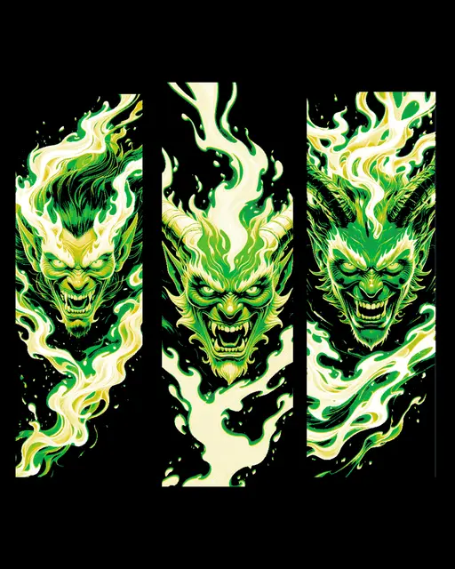HueForge model: The comical and evil face of a devil - In green and yellow, Set of Bookmarks by BooneCo3d