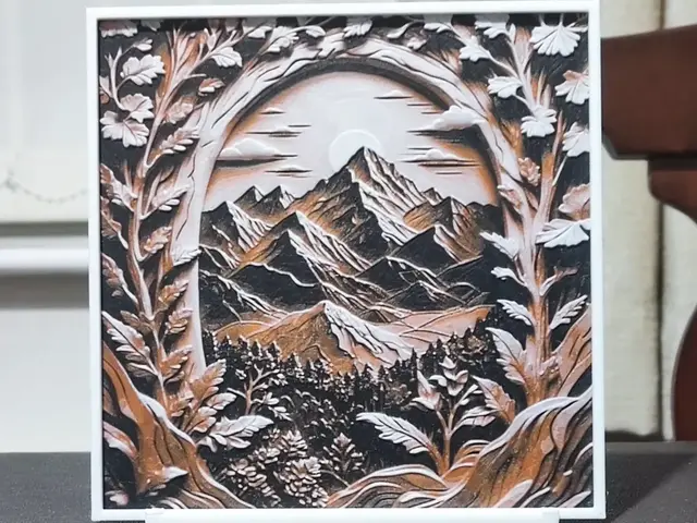 HueForge model: Wood Carving Mountains (1) - HueForge 3 Color by BoDad