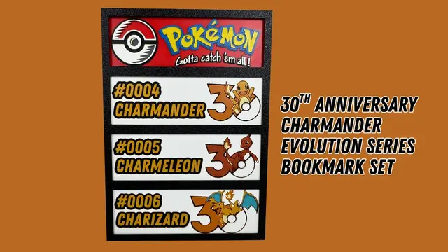HueForge model: Charmander Evolution Series - Pokemon 30th Anniversary - Bookmark Set by Canadian Gamer