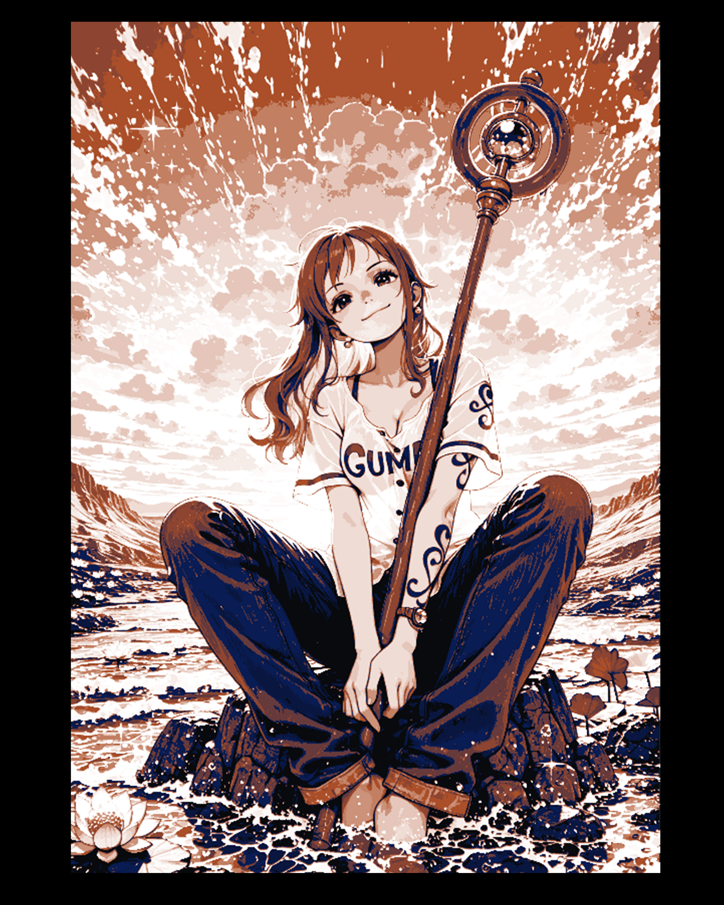 Fanart drawing of Nami of the One Piece Straw hat Pirate Crew - Hueforge art by BooneCo3d HueForge model: Fanart drawing of Nami of the One Piece Straw hat Pirate Crew - Hueforge art by BooneCo3d