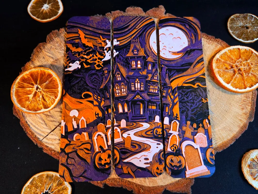 Halloween pumpkin scary ghost house bookmark set by EternalDesigns3D HueForge model: Halloween pumpkin scary ghost house bookmark set by EternalDesigns3D
