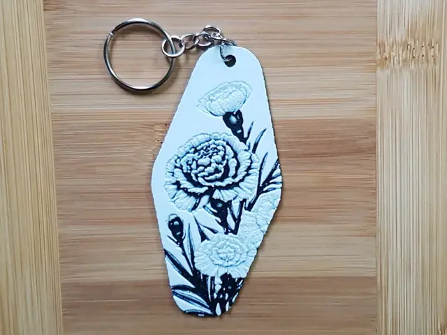 HueForge model: Hotel/Motel Style Keychain, Carnations by Dame Jo